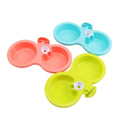 Kingtale Hanging Plastic Pet dog Double Bowl Food Water Feeder