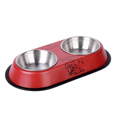 Kingtale Food Water Feeder Stainless Steel Metal Double Dog Cat Bowls With Non-Skid Silicone Mat